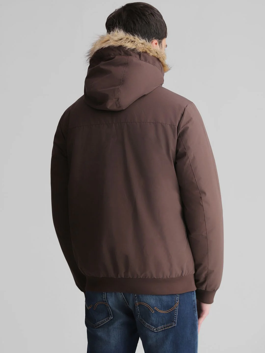 Dark Brown Faux Fur Hooded Jacket - Image 4