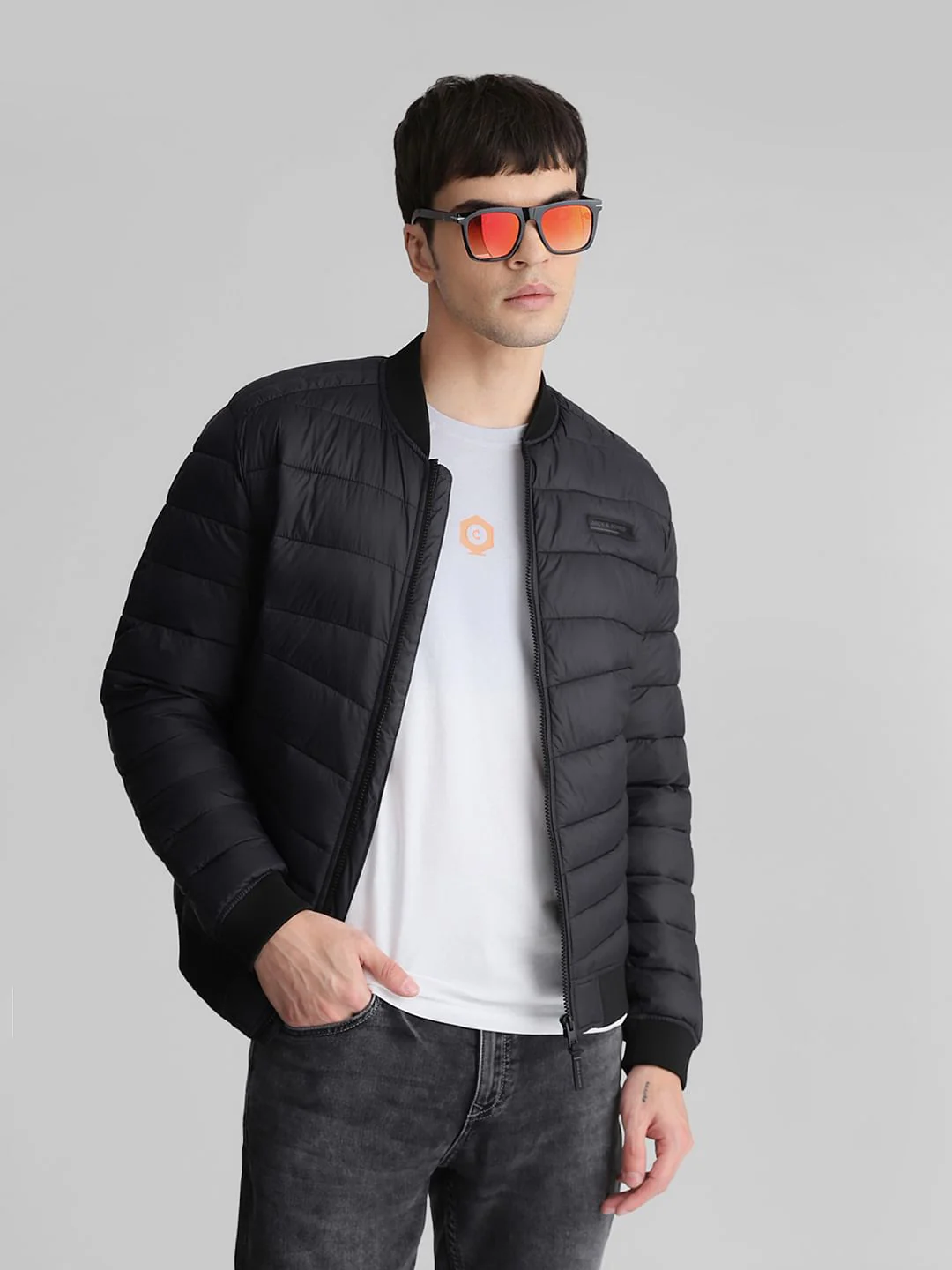 Black Quilted Bomber Jacket