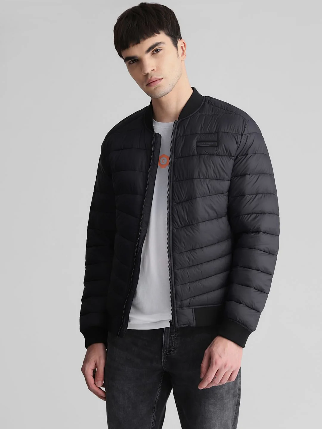 Black Quilted Bomber Jacket - Image 2