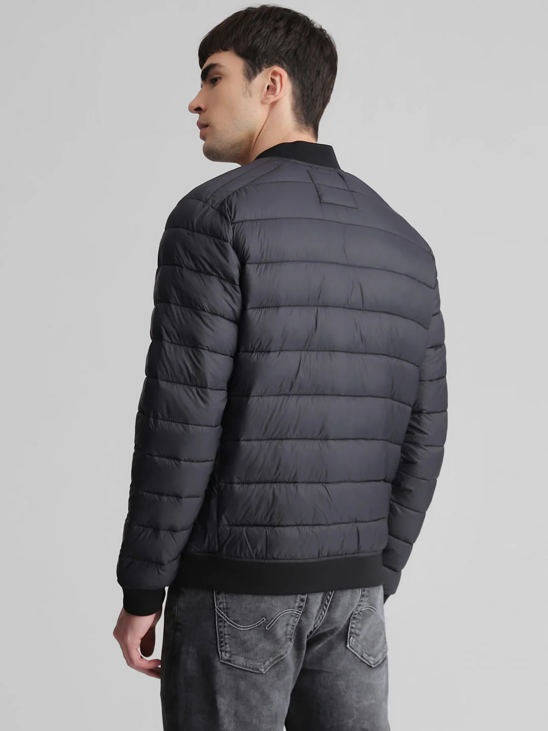 Black Quilted Bomber Jacket - Image 4