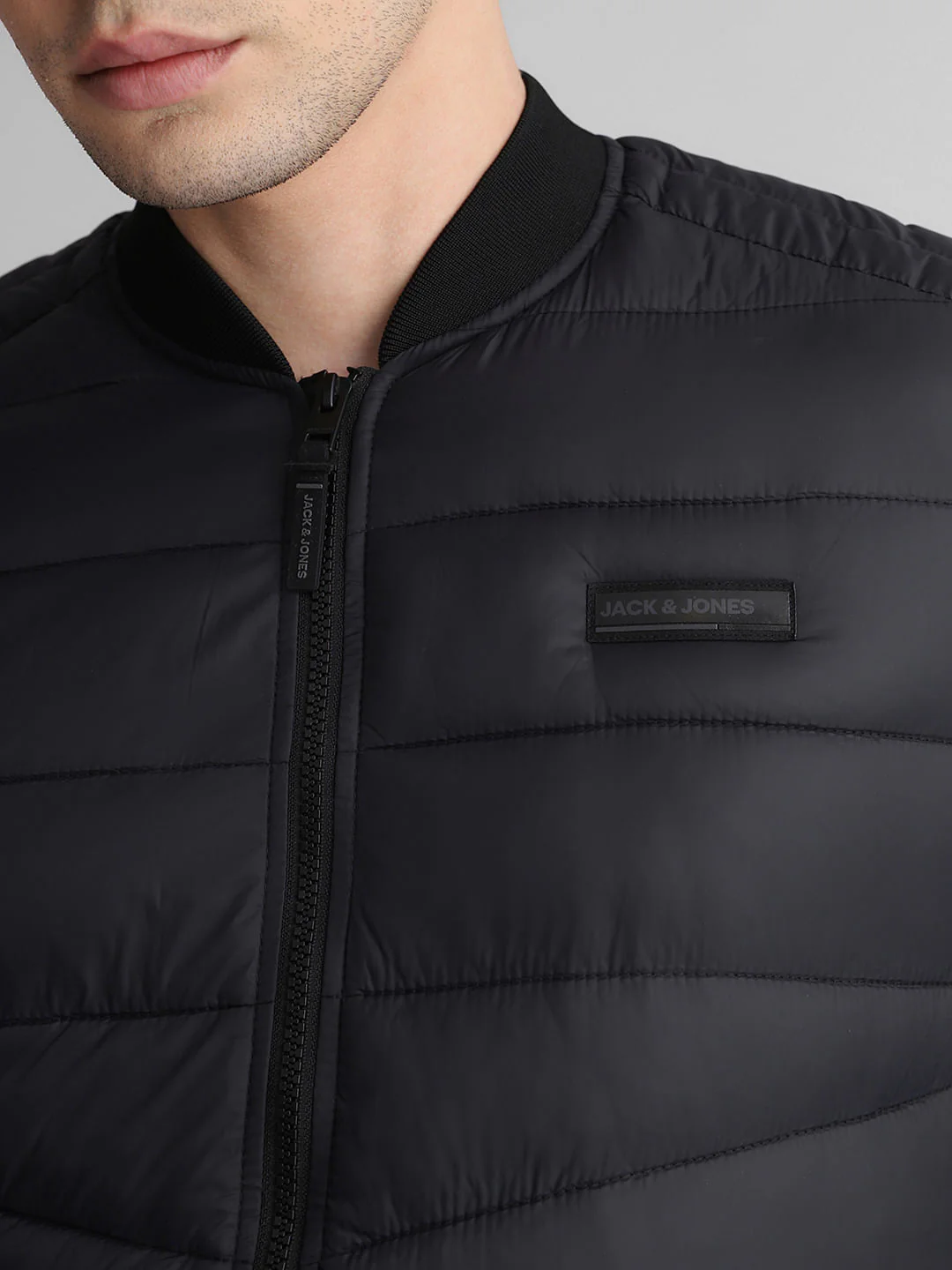 Black Quilted Bomber Jacket - Image 5