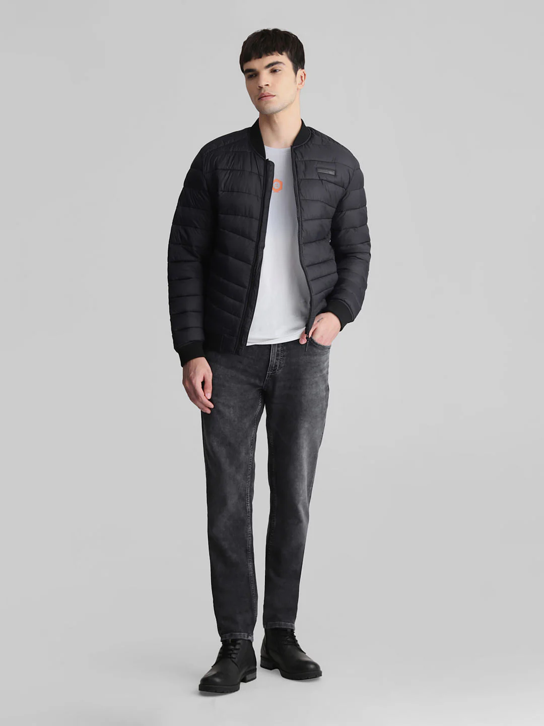 Black Quilted Bomber Jacket - Image 6