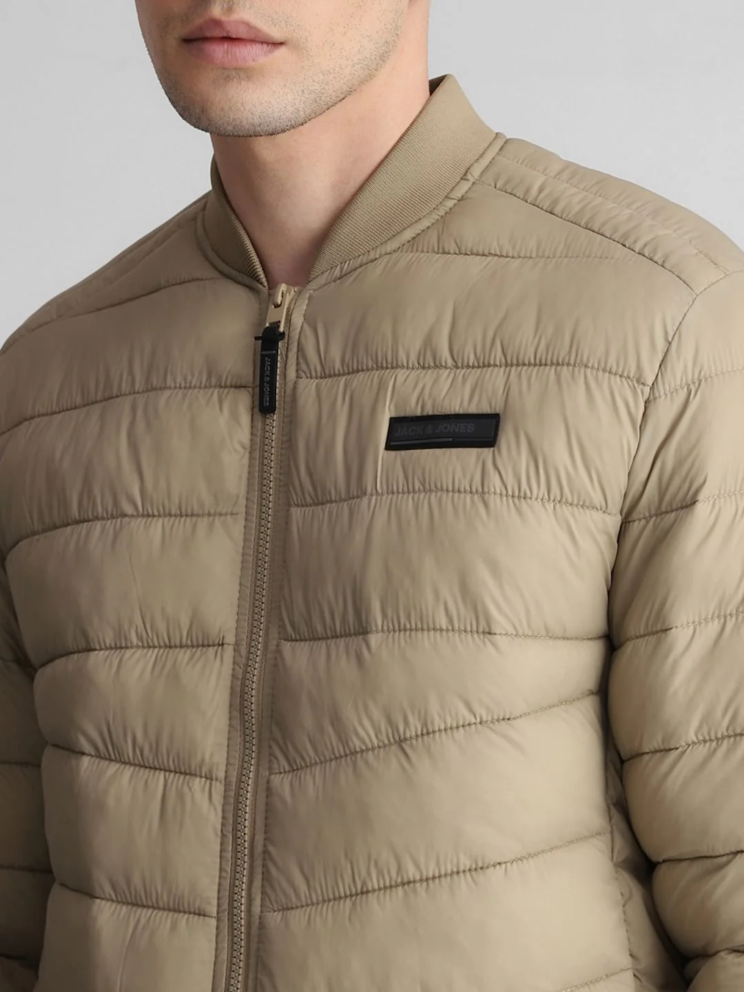Beige Quilted Bomber Jacket - Image 5