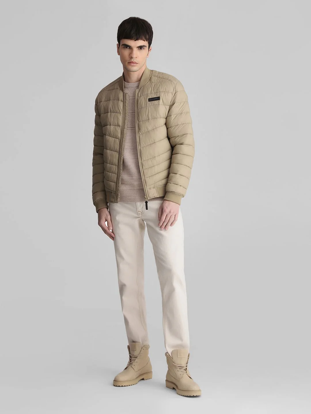 Beige Quilted Bomber Jacket - Image 6