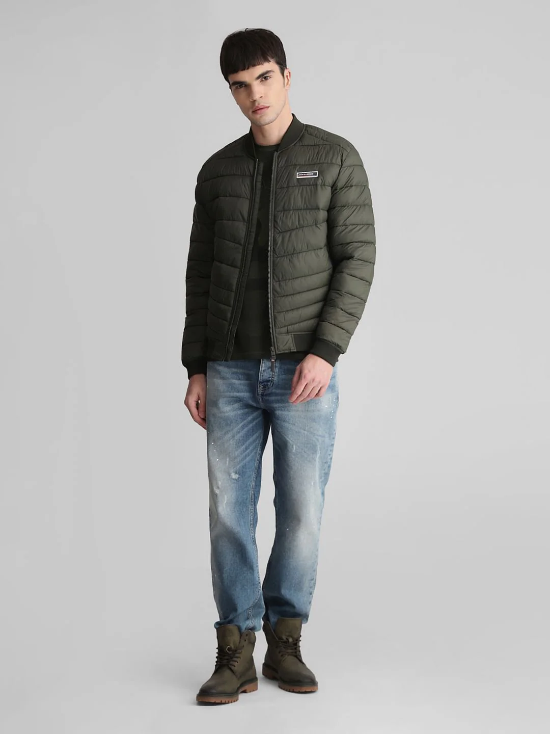 Dark Green Quilted Bomber Jacket - Image 6