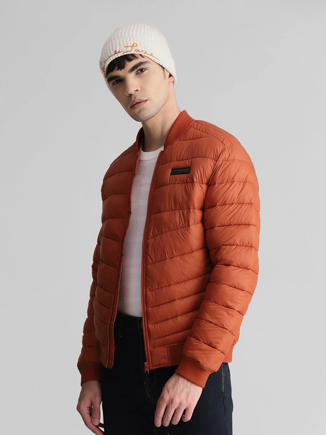 Brown Quilted Bomber Jacket