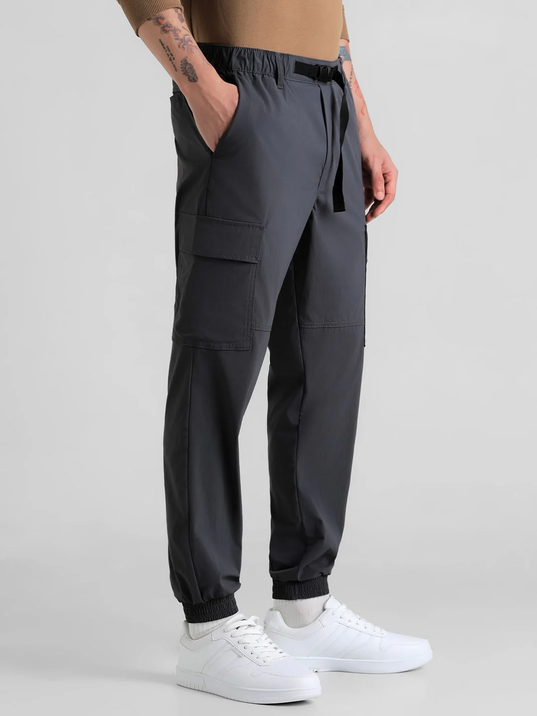 Grey Mid Rise Cargo Pants - Image 2