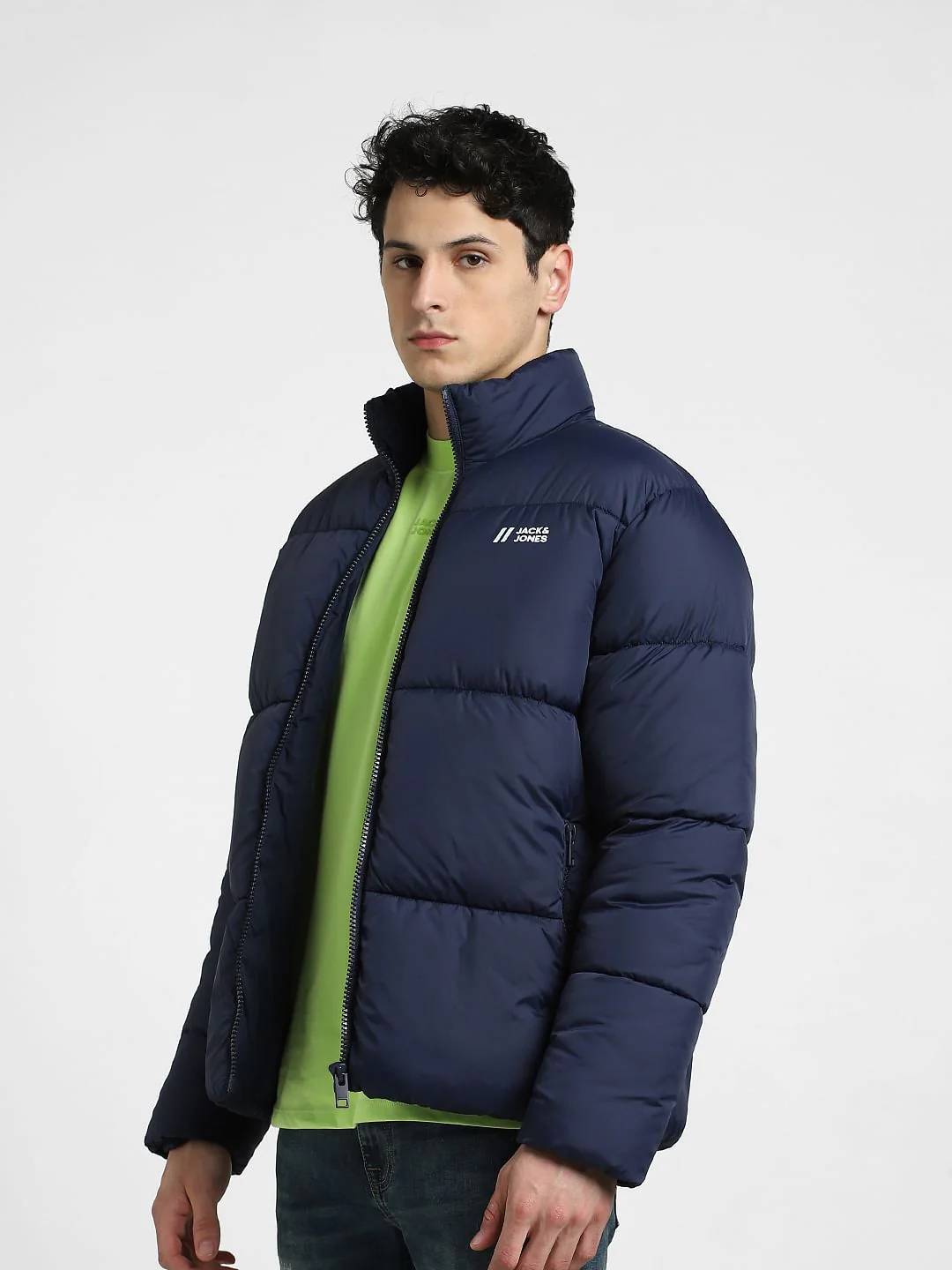 Dark Blue High Neck Puffer Jacket - Image 3