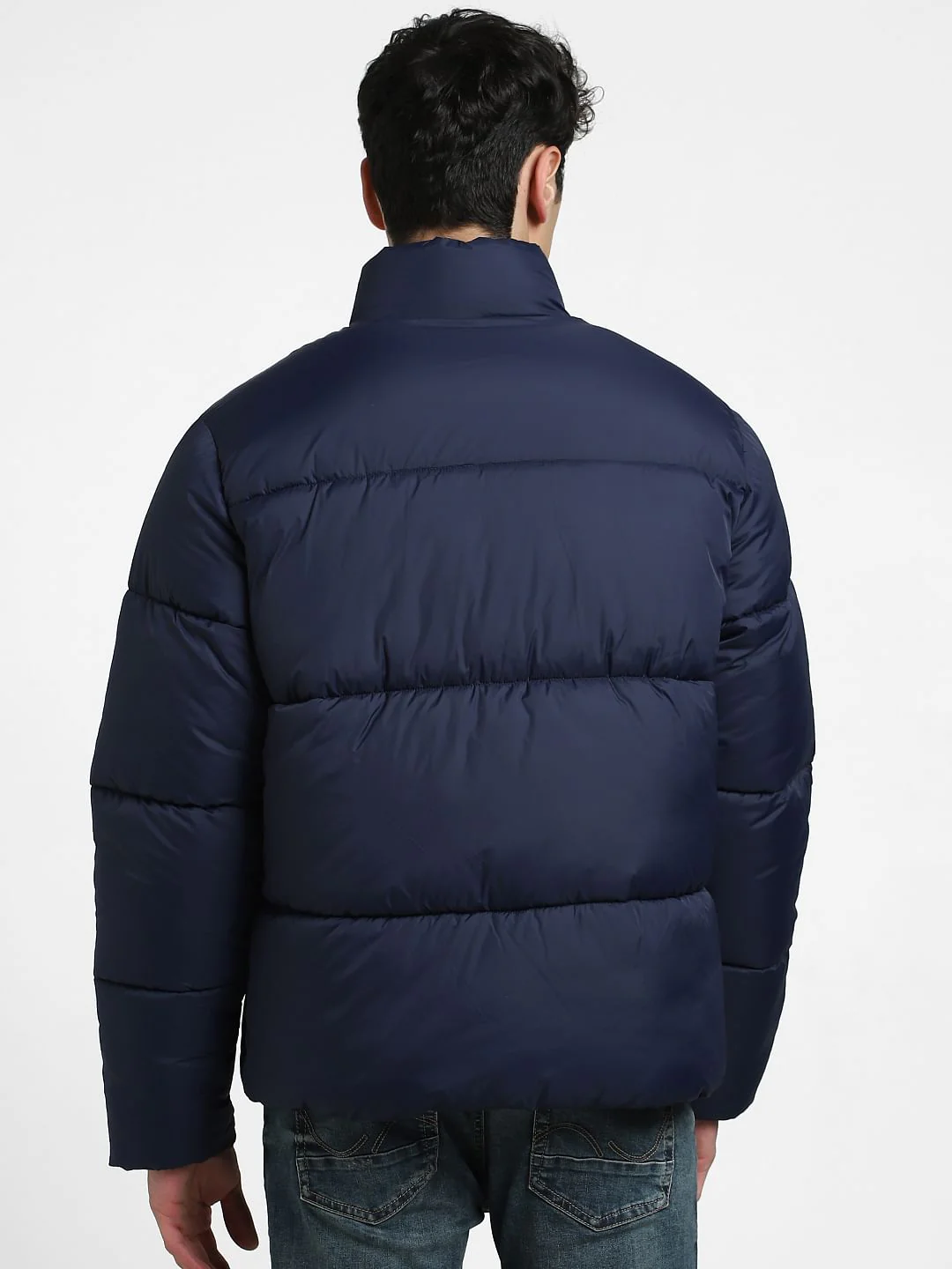 Dark Blue High Neck Puffer Jacket - Image 4