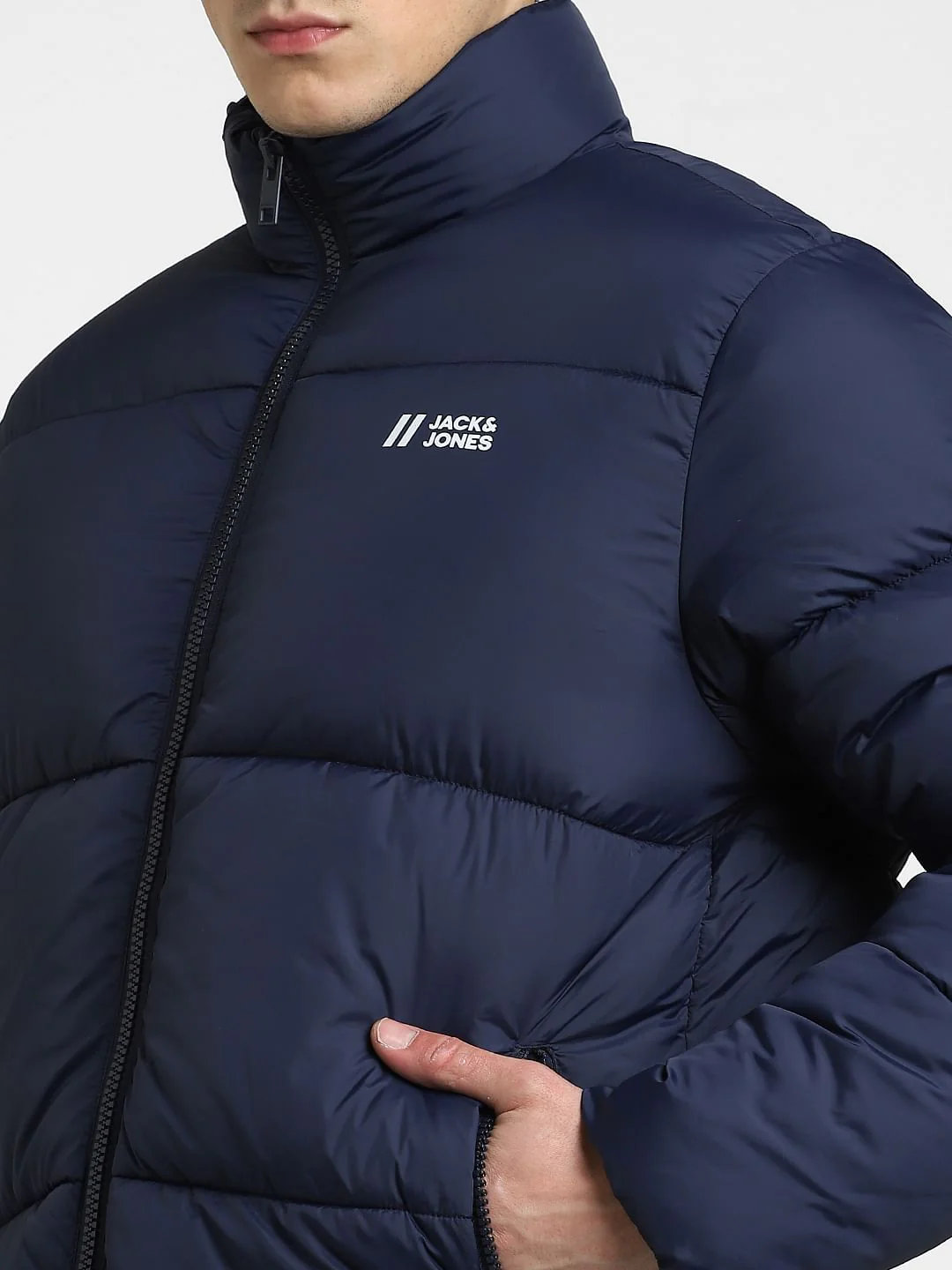 Dark Blue High Neck Puffer Jacket - Image 5