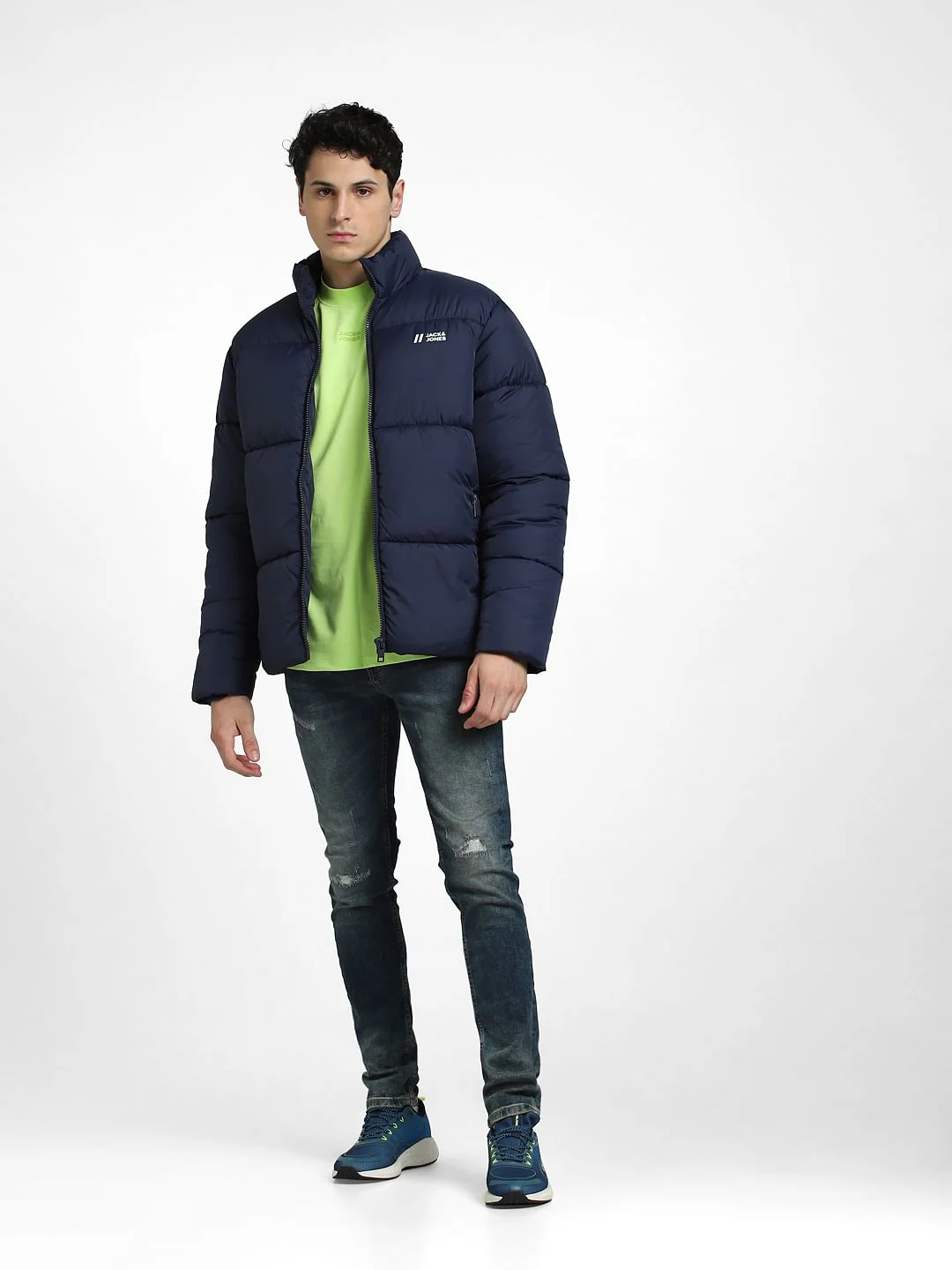 Dark Blue High Neck Puffer Jacket - Image 6