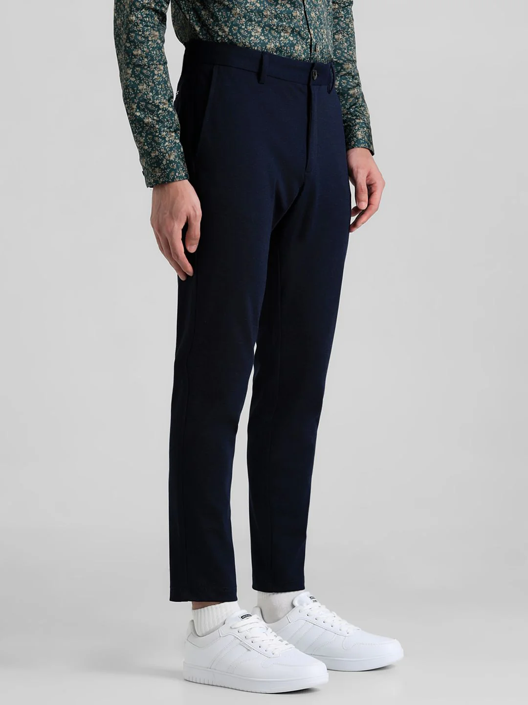 Dark Blue Mid Rise Slim Fit Chinos - Image 2