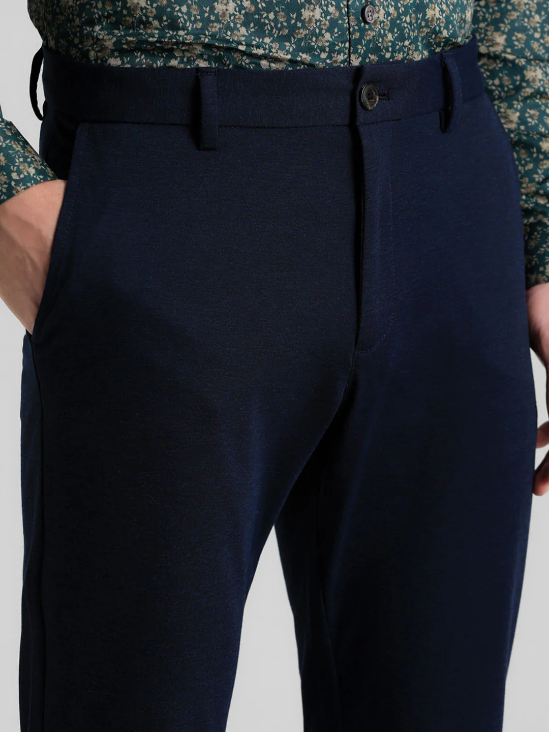 Dark Blue Mid Rise Slim Fit Chinos - Image 4