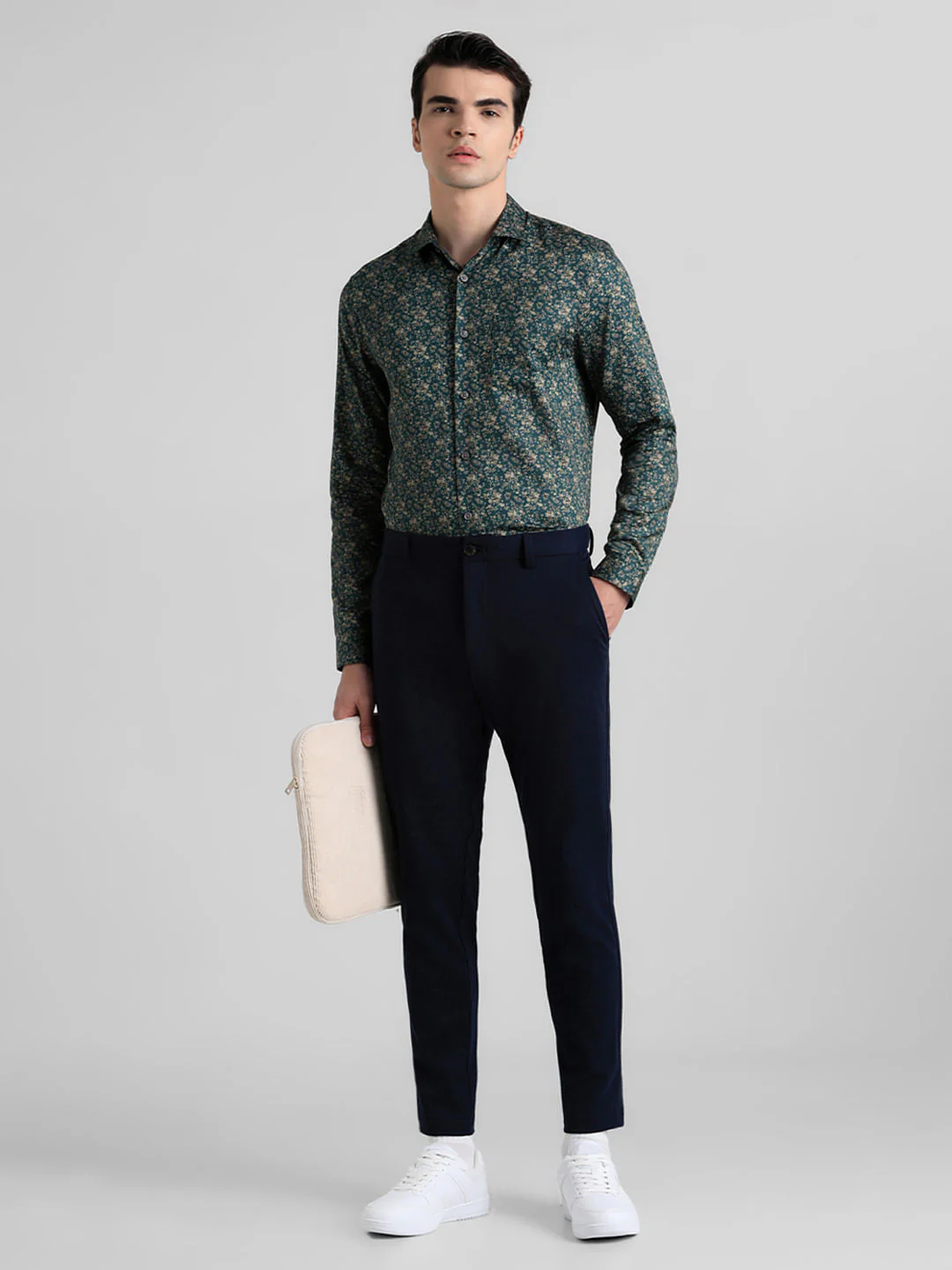 Dark Blue Mid Rise Slim Fit Chinos - Image 5