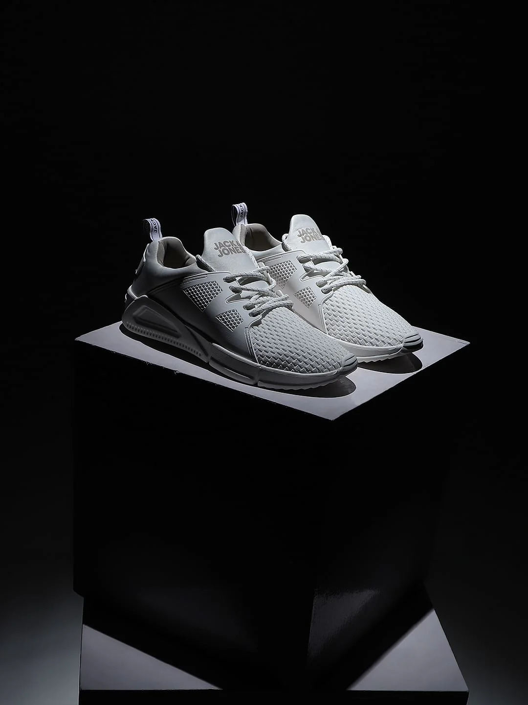 White Knit Lace-Up Sneakers