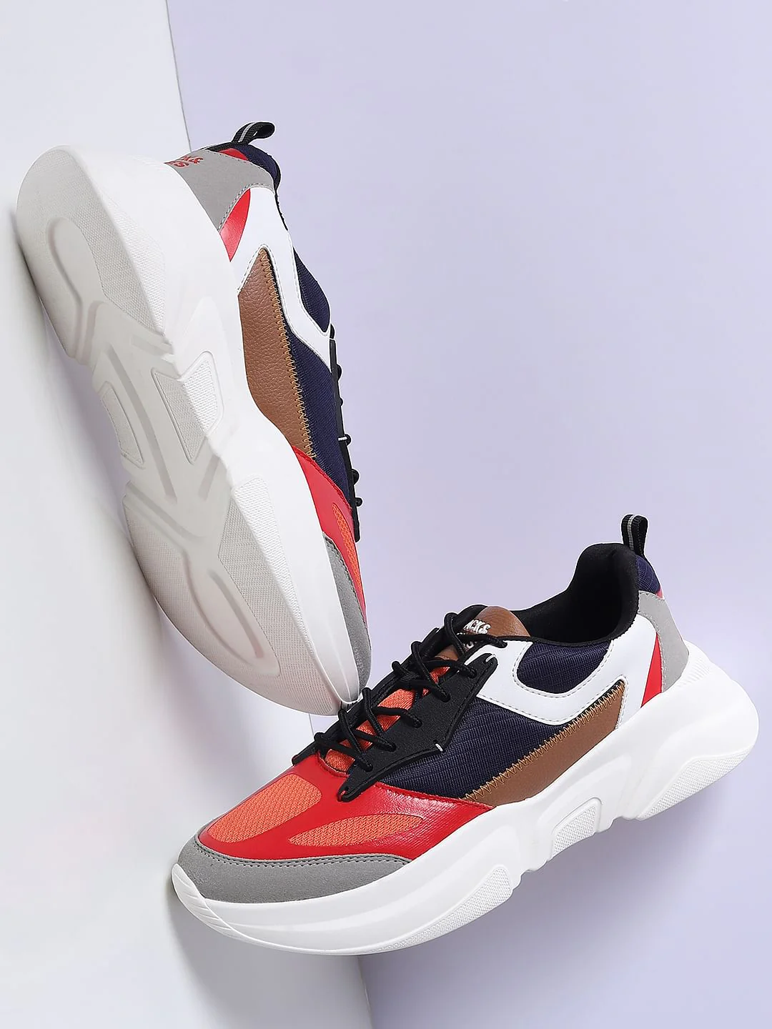 Grey & Red Colourblocked Sneakers