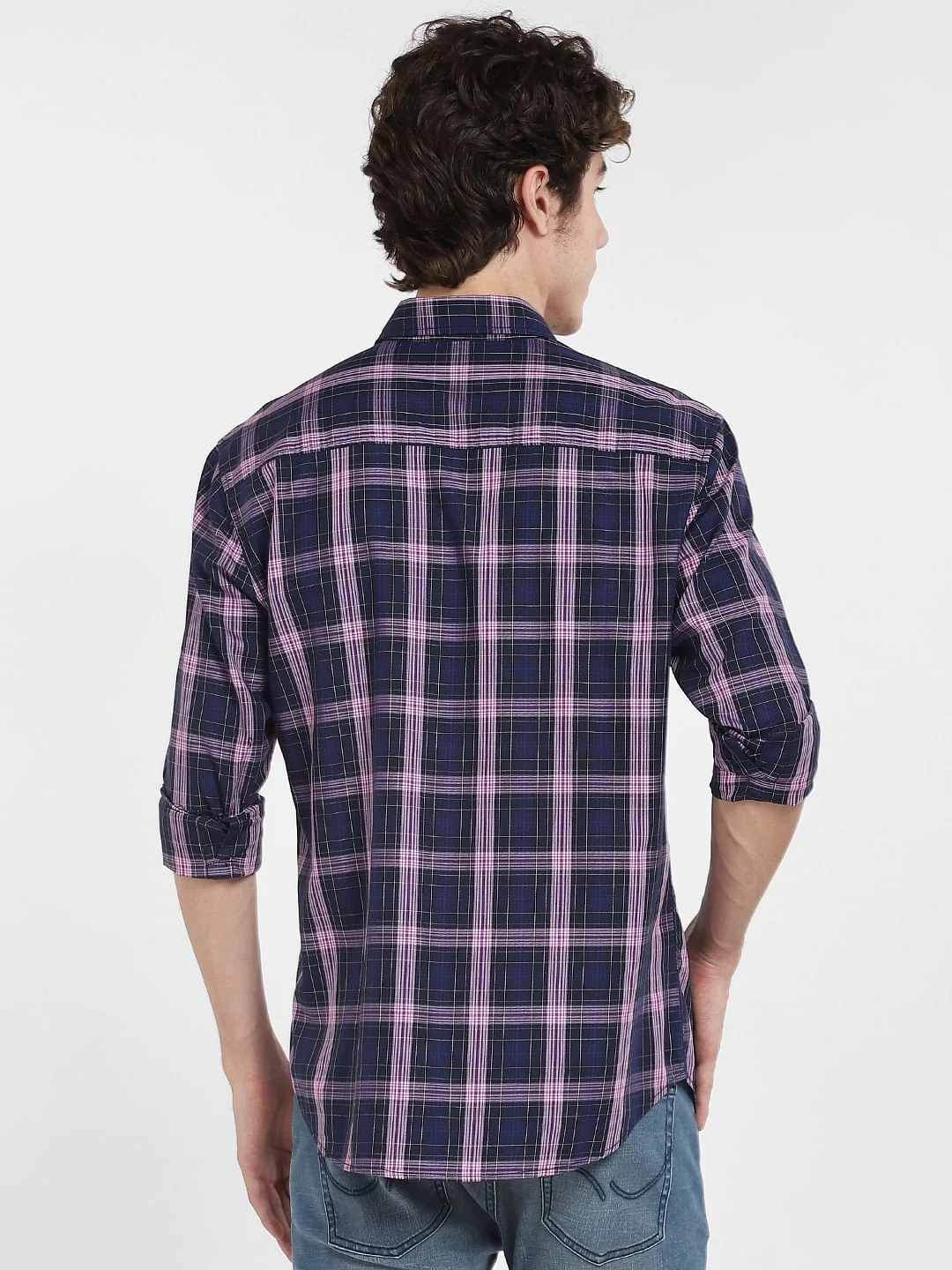 Navy Blue Check Full Sleeves Shirt - Image 4
