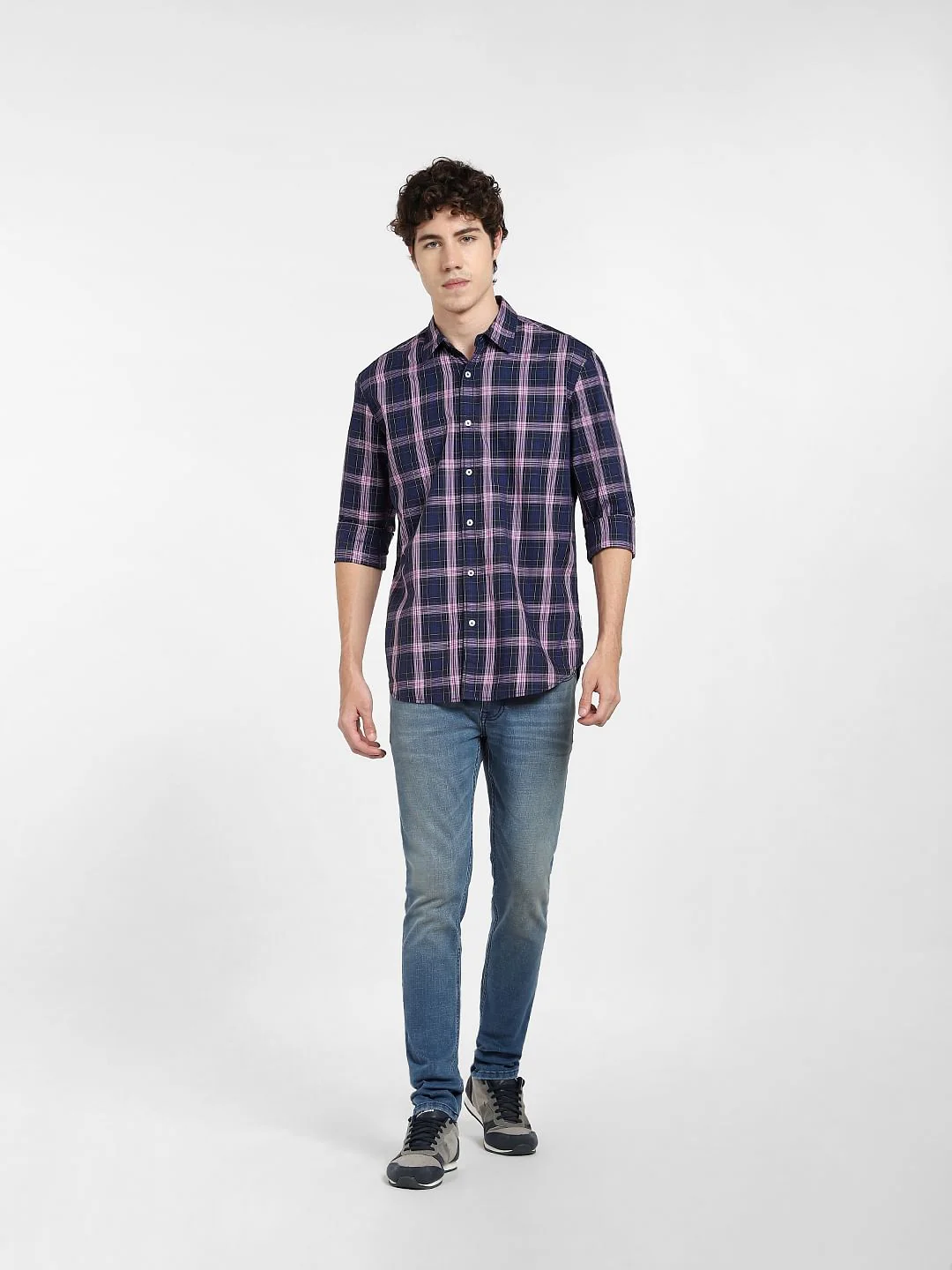Navy Blue Check Full Sleeves Shirt - Image 6