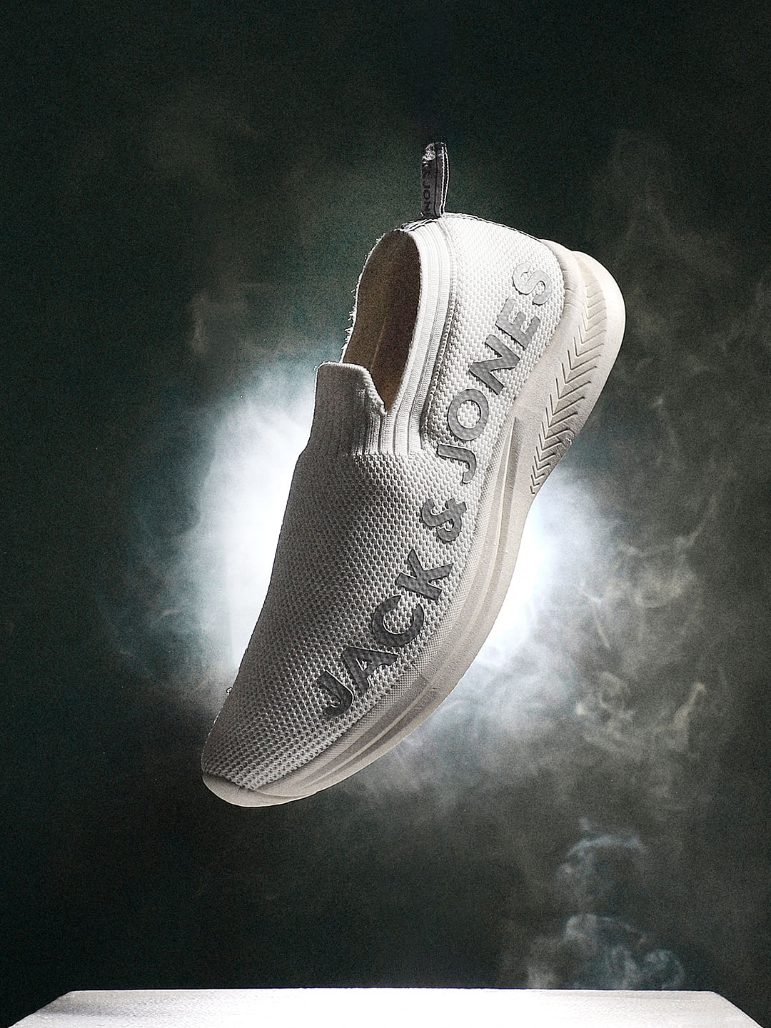 White Knitted Slip On Sneakers