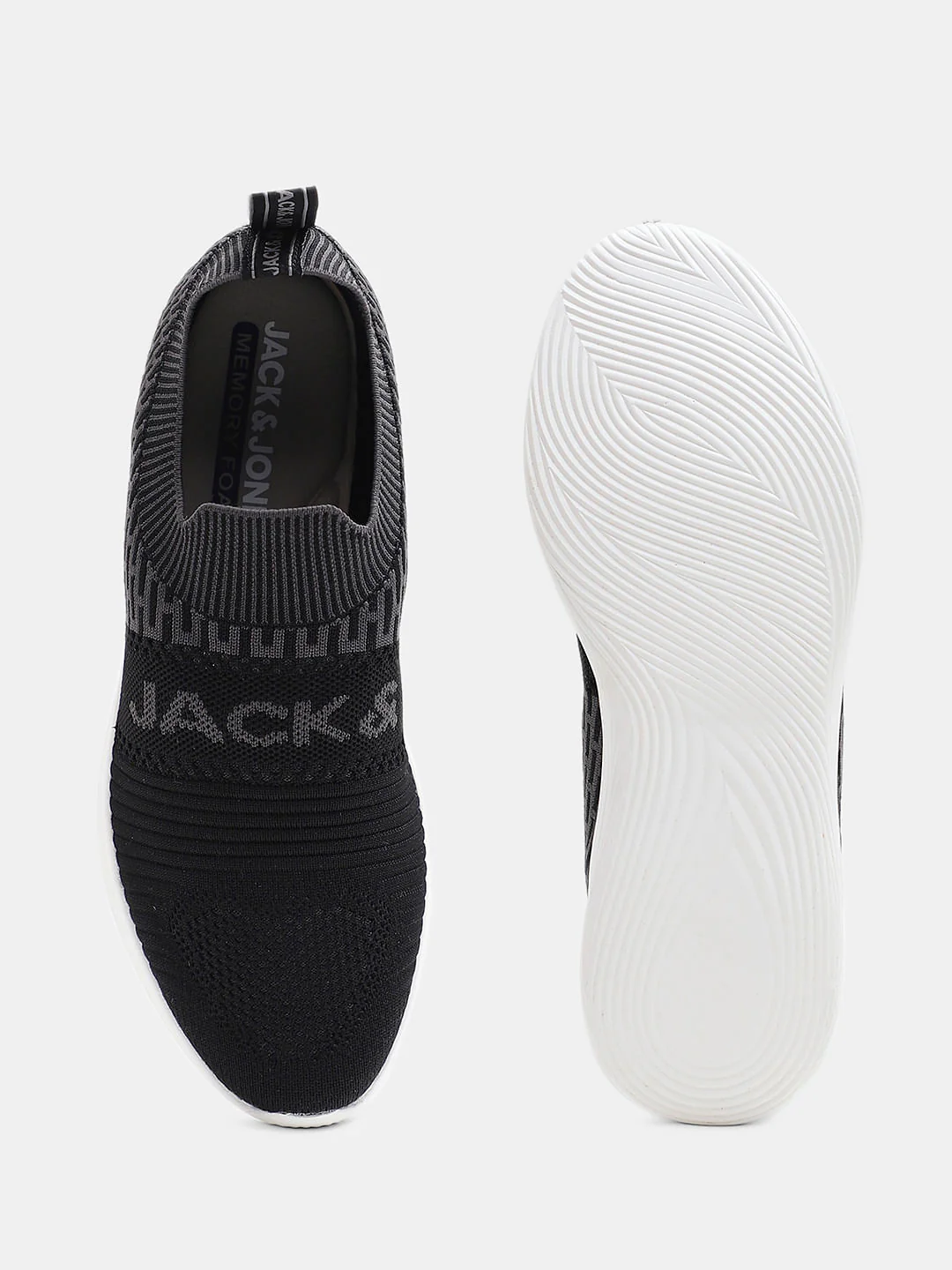 Black & Grey Knitted Slip On Sneakers - Image 5