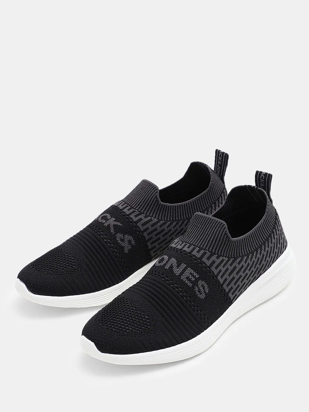 Black & Grey Knitted Slip On Sneakers - Image 6