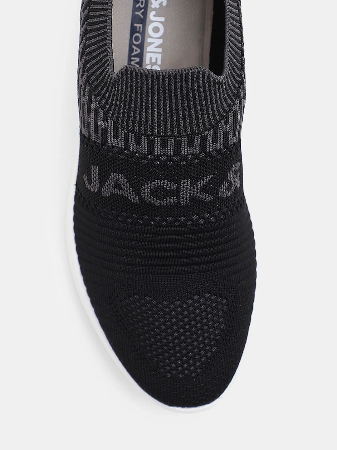 Black & Grey Knitted Slip On Sneakers - Image 7