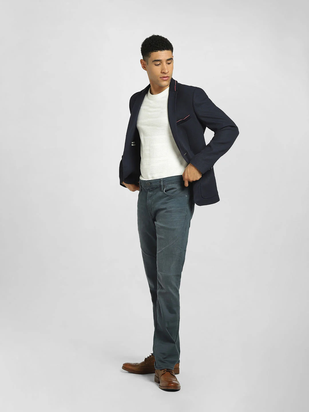 Grey Mid Rise Clark Regular Fit Jeans