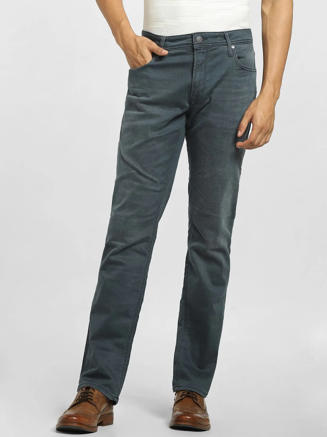 Grey Mid Rise Clark Regular Fit Jeans - Image 2