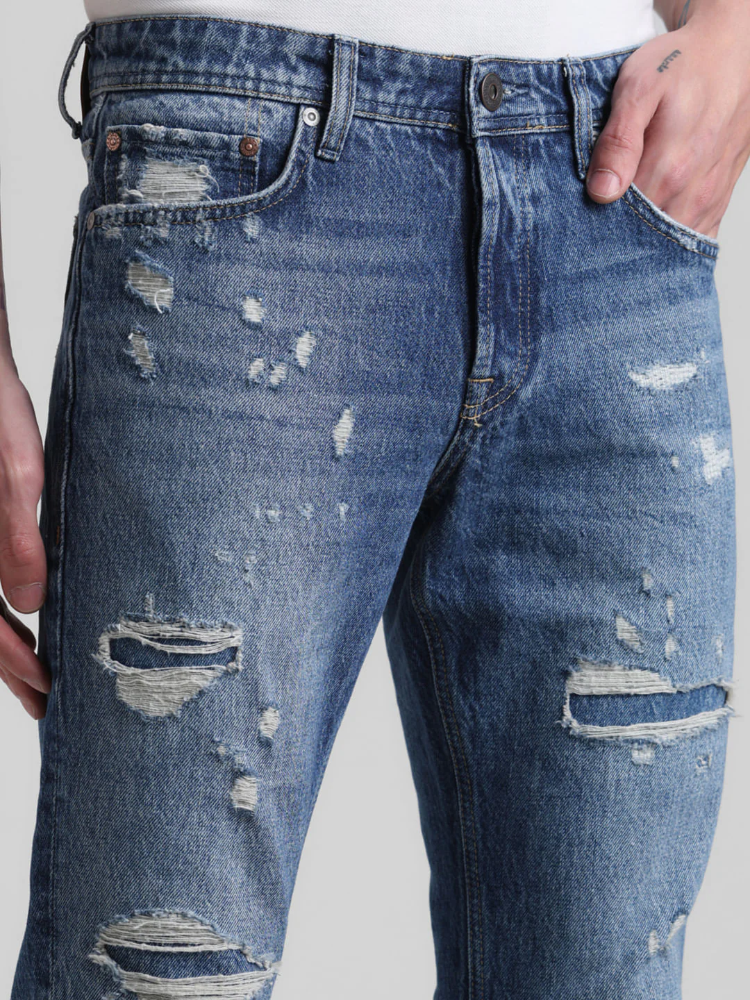 Blue Distressed Glenn Slim Fit Jeans - Image 4