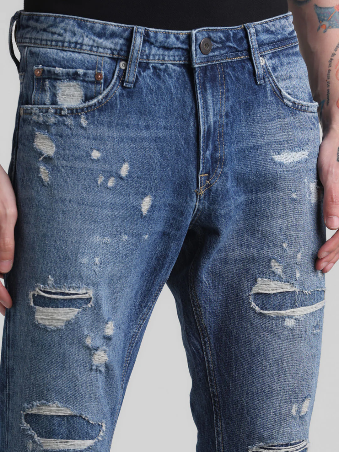Blue Distressed Clark Regular Fit Jeans - Image 4