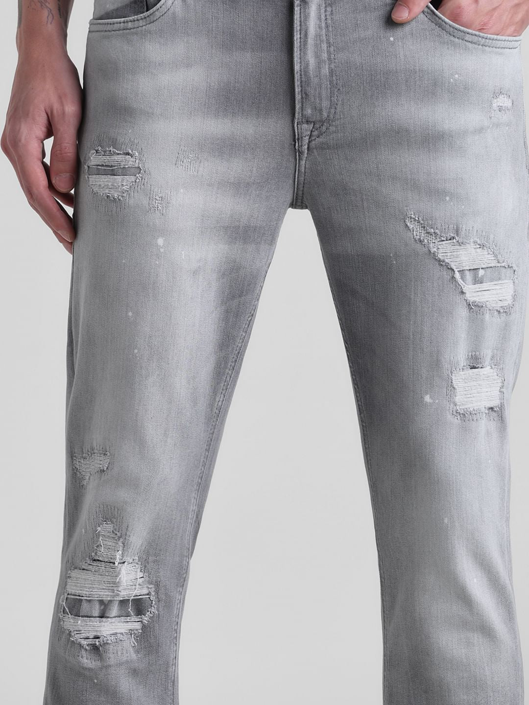 Grey Distressed Ben Skinny Fit Jeans - Image 4