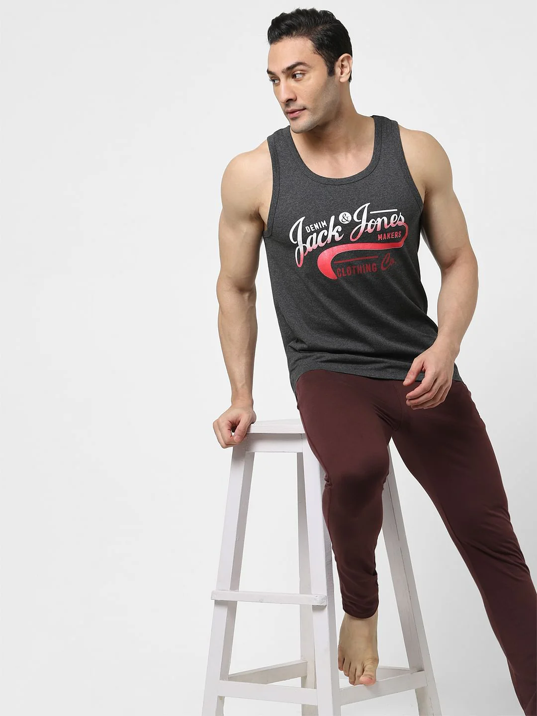 Dark Grey Logo Print Fashion Vest