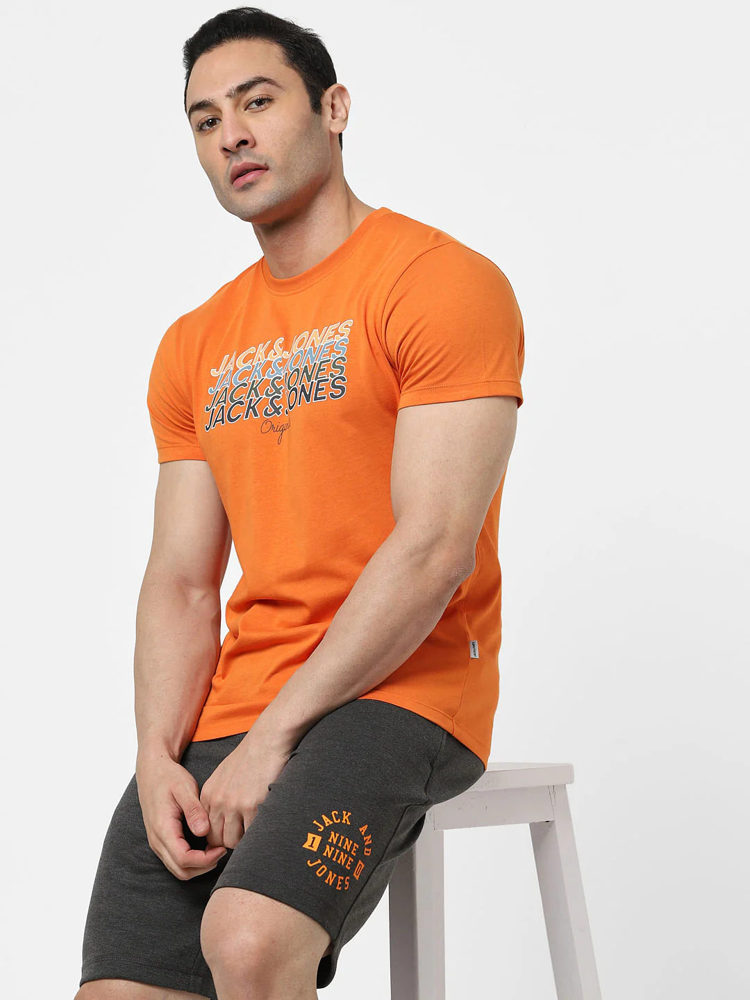 Orange Logo Print Crew Neck T-shirt