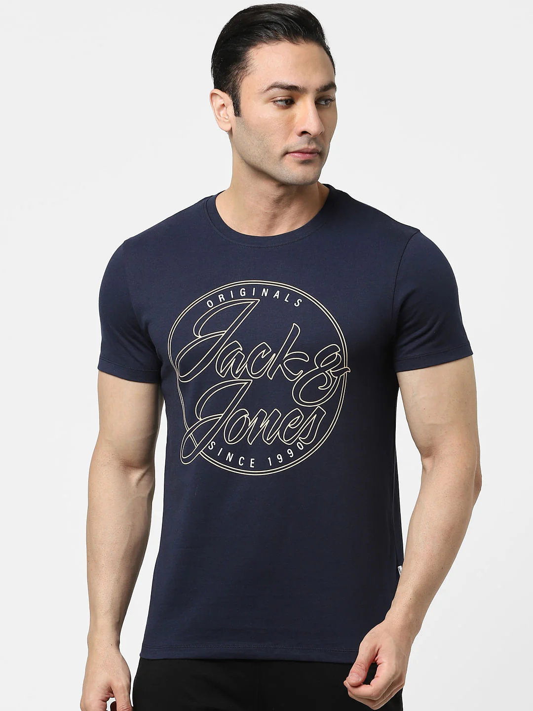 Navy Blue Logo Print Crew Neck T-shirt - Image 2