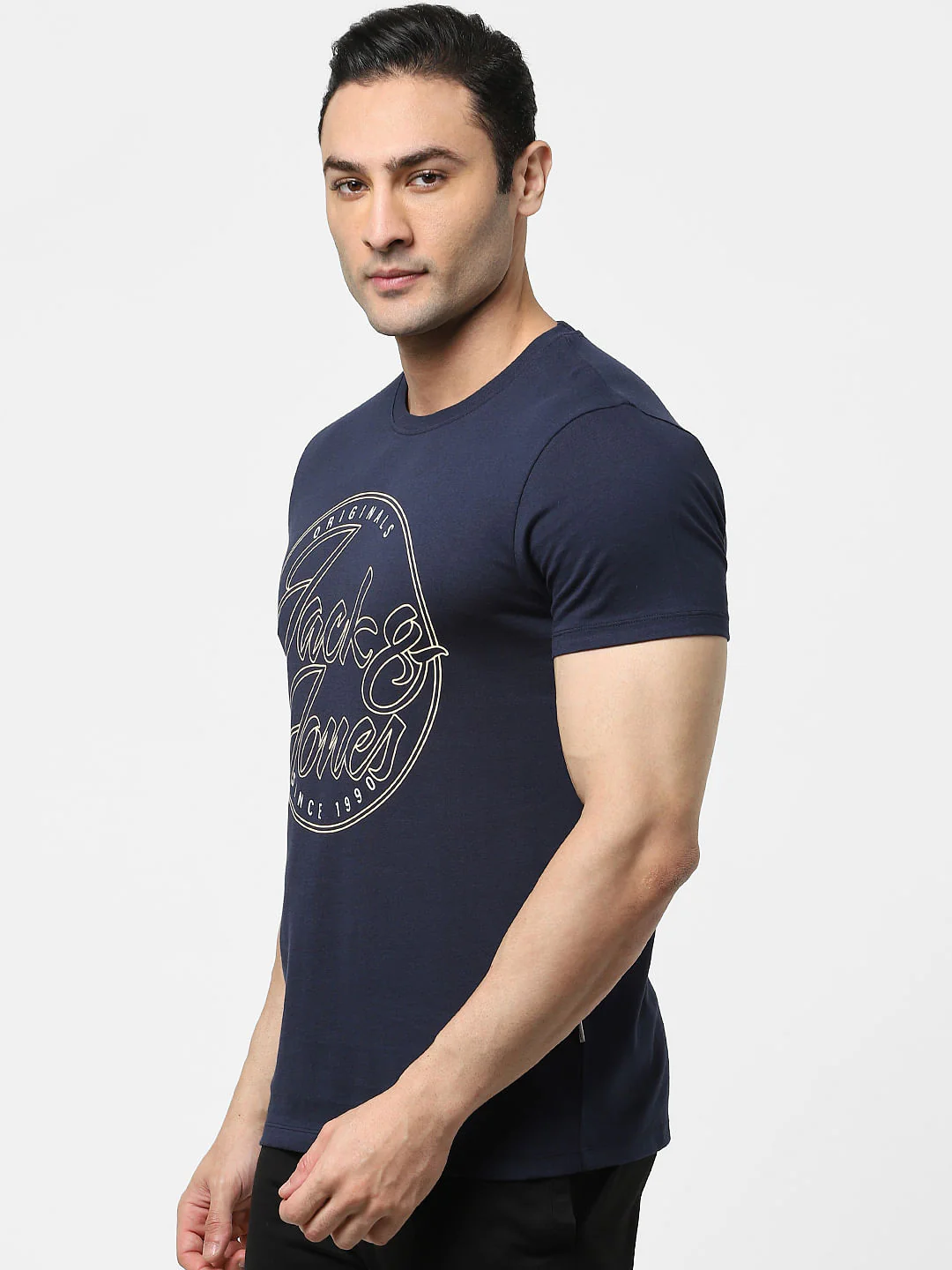 Navy Blue Logo Print Crew Neck T-shirt - Image 3