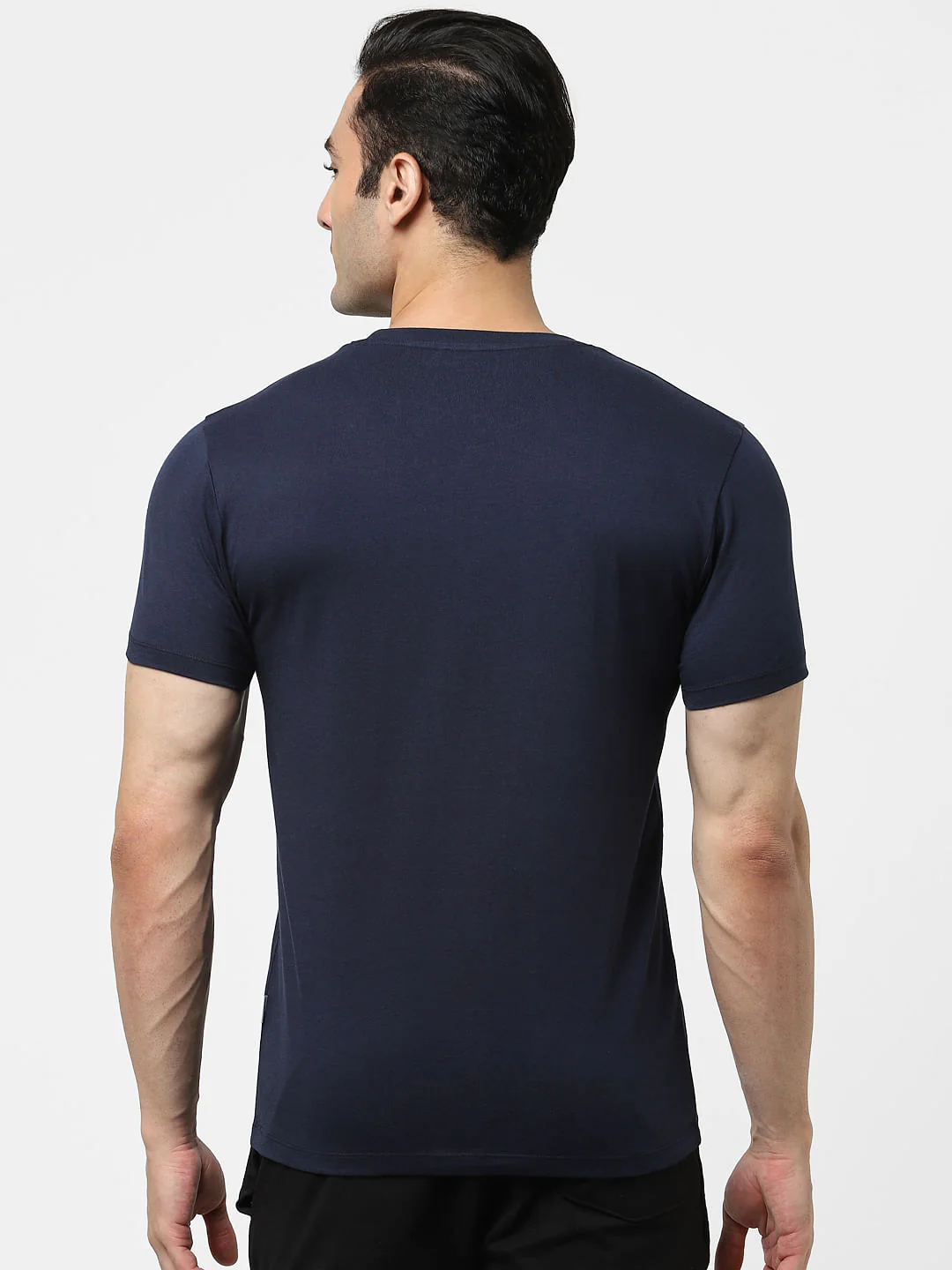 Navy Blue Logo Print Crew Neck T-shirt - Image 4