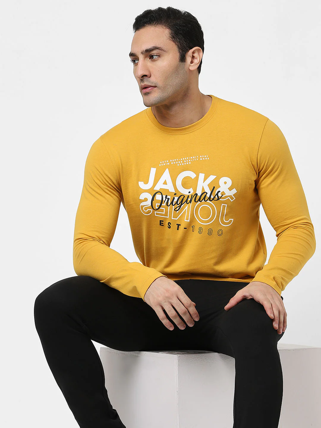 Yellow Typographic Logo Full Sleeves T-shirt