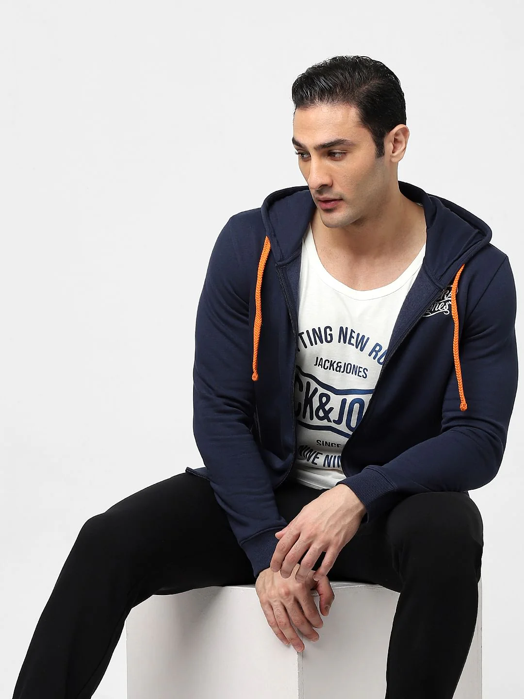 Navy Zip-Up Hooded Sweatshirt