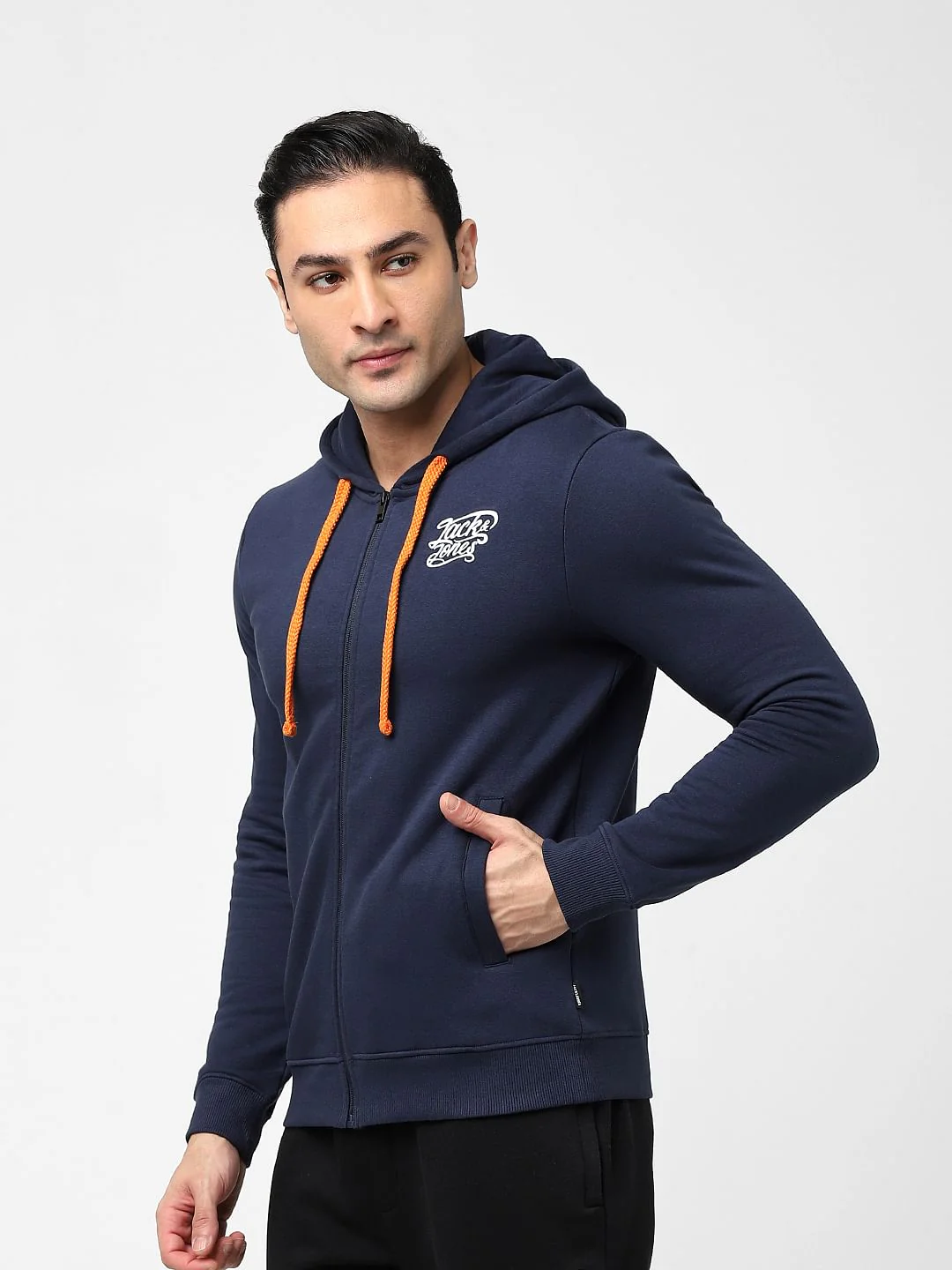 Navy Zip-Up Hooded Sweatshirt - Image 3