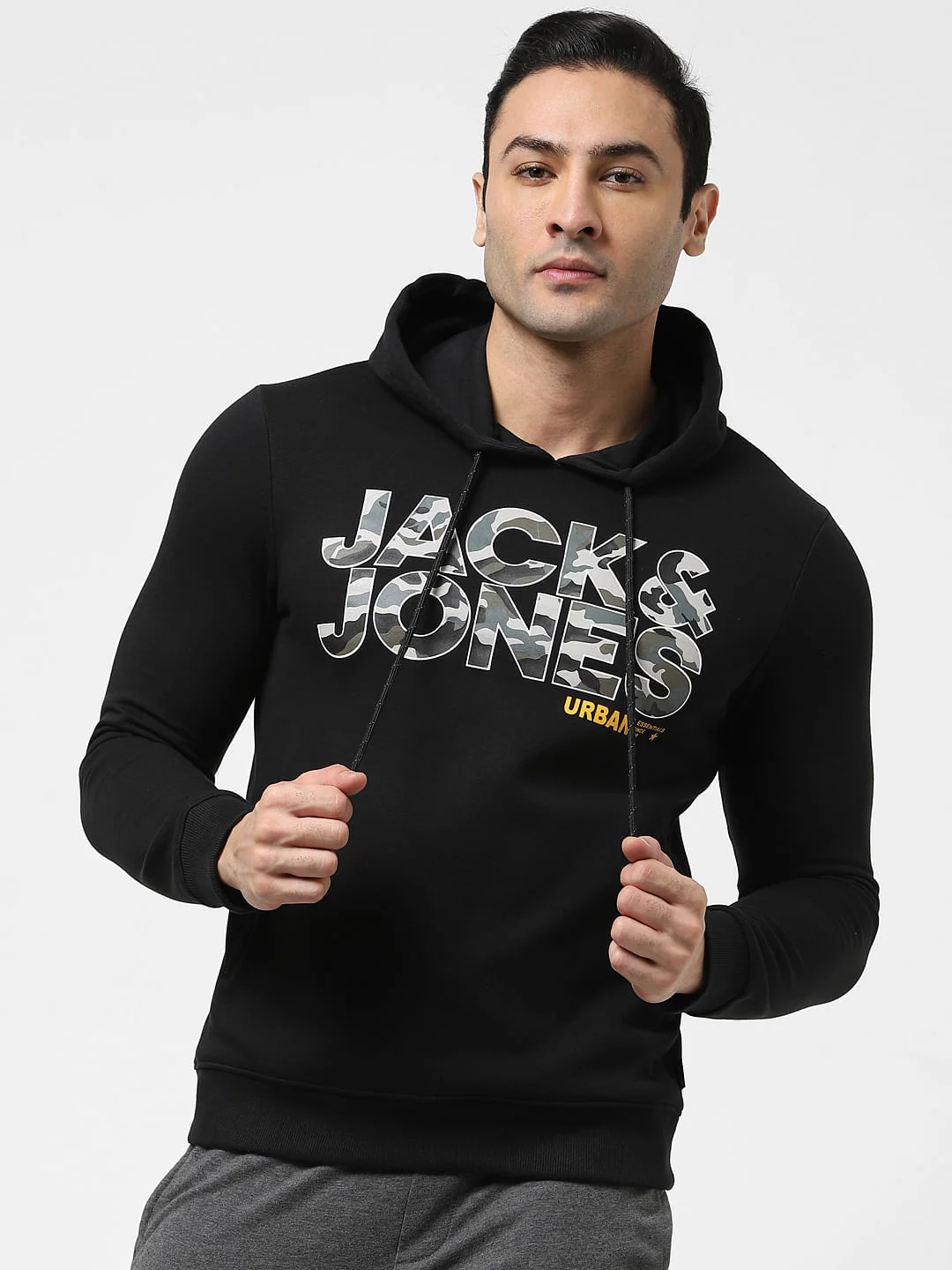 Black Typographic Logo Hooded Sweatshirt