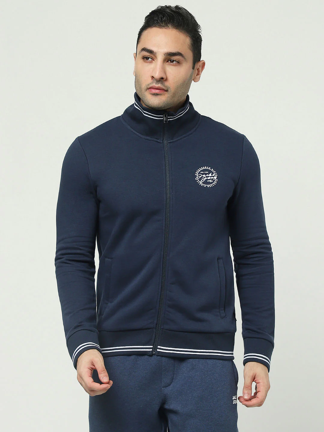 Blue Zip-Up Logo Print Sweatshirt - Image 2