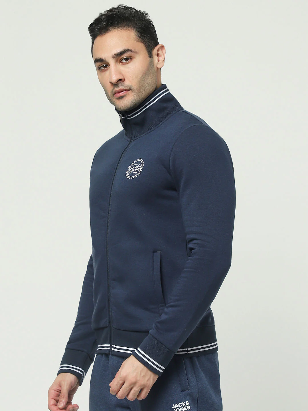 Blue Zip-Up Logo Print Sweatshirt - Image 3