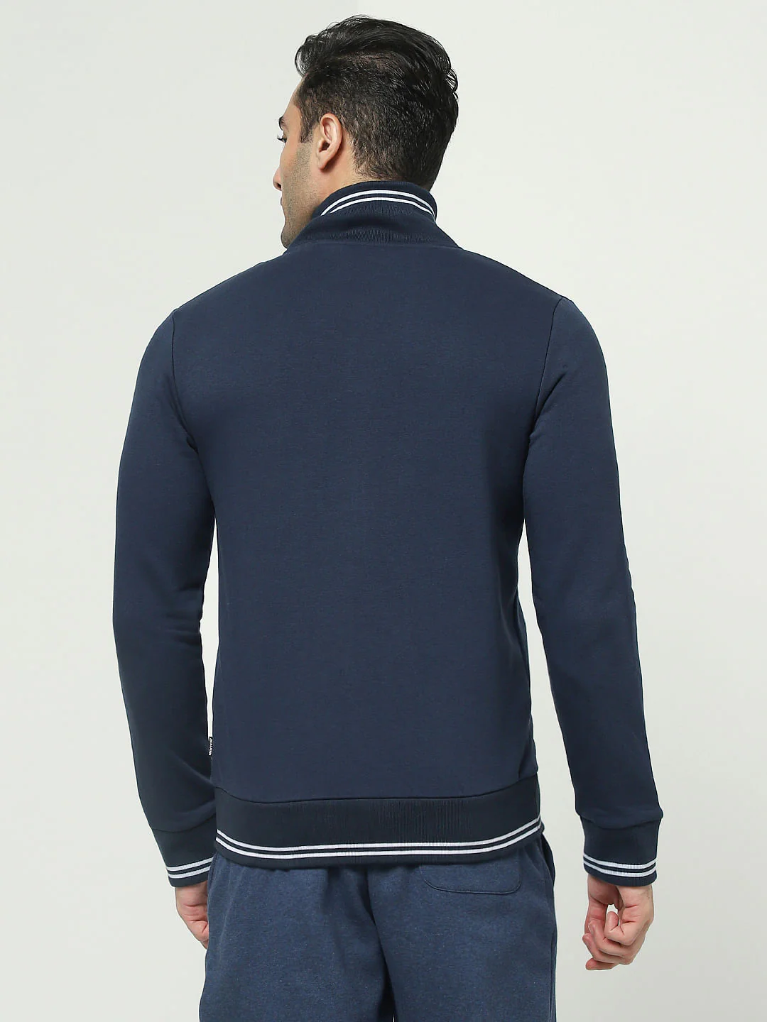 Blue Zip-Up Logo Print Sweatshirt - Image 4