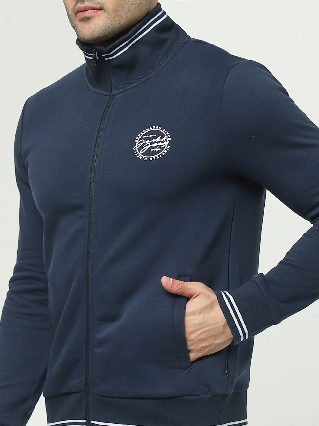 Blue Zip-Up Logo Print Sweatshirt - Image 5