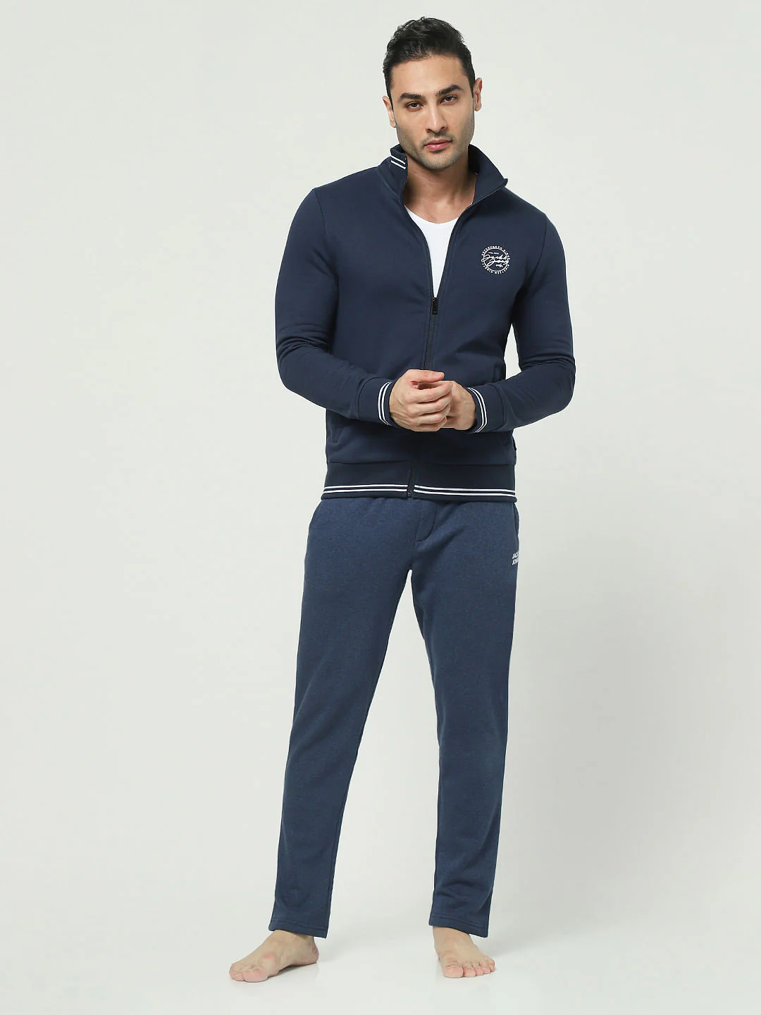 Blue Zip-Up Logo Print Sweatshirt - Image 6