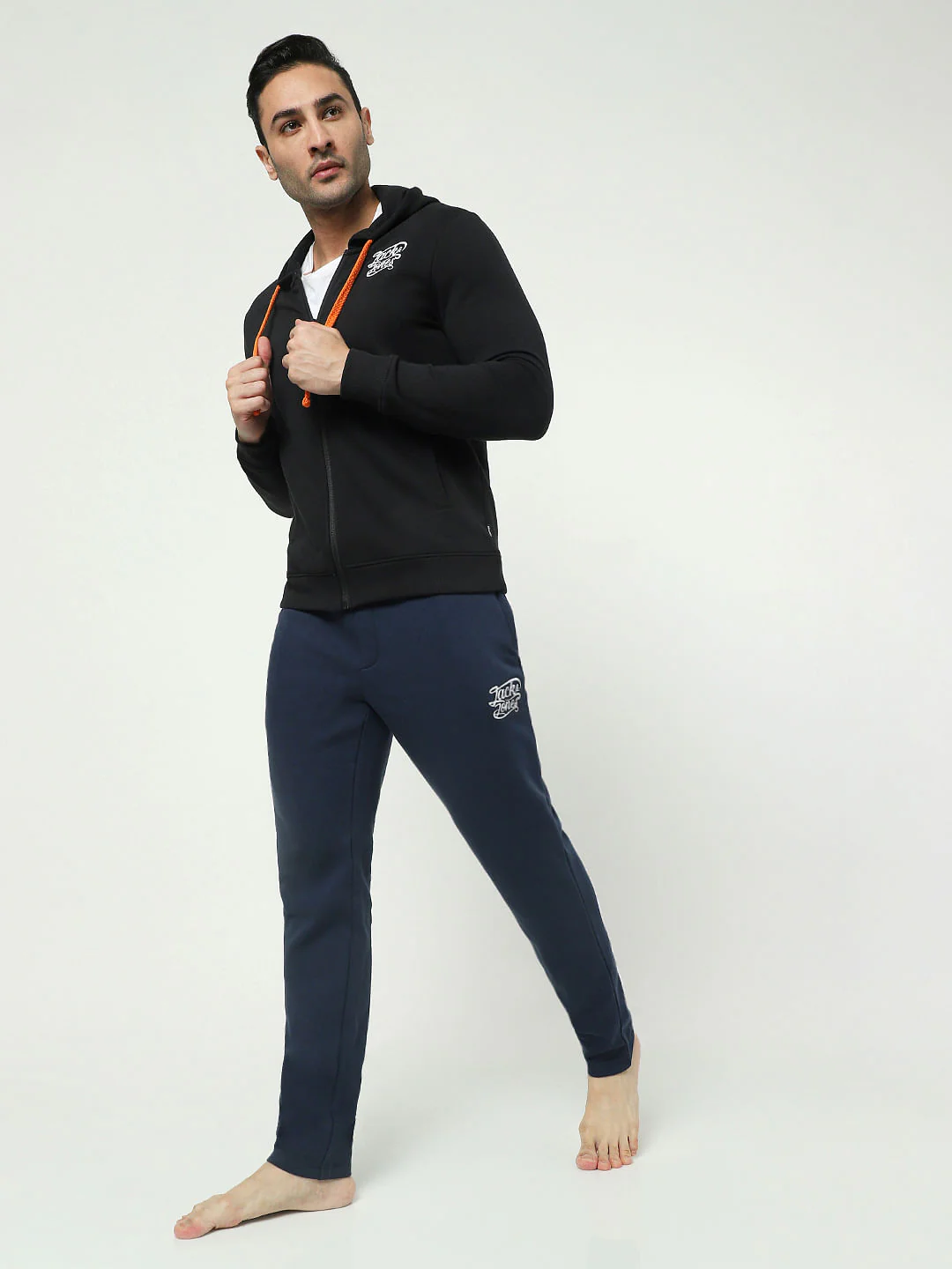 Blue Mid Rise Logo Print Trackpants
