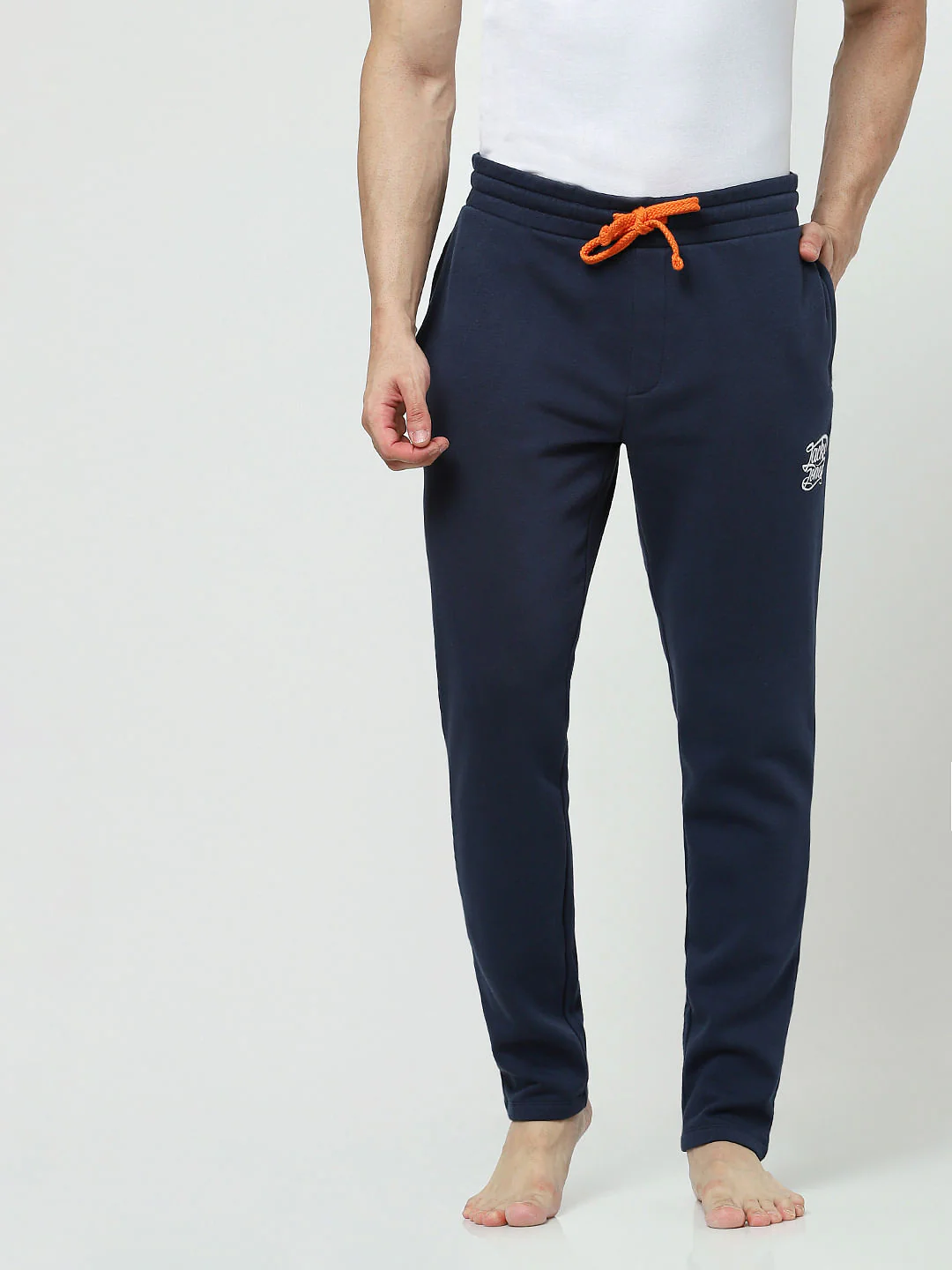 Blue Mid Rise Logo Print Trackpants - Image 2