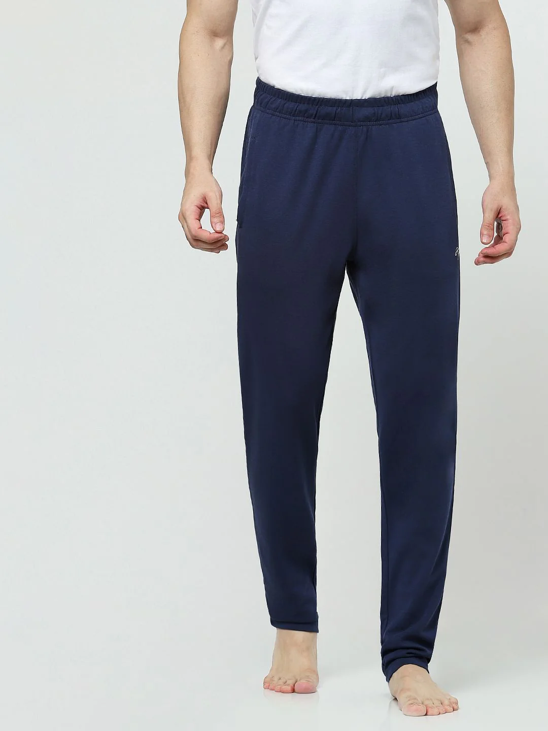 Navy Mid Rise Logo Print Trackpants - Image 2