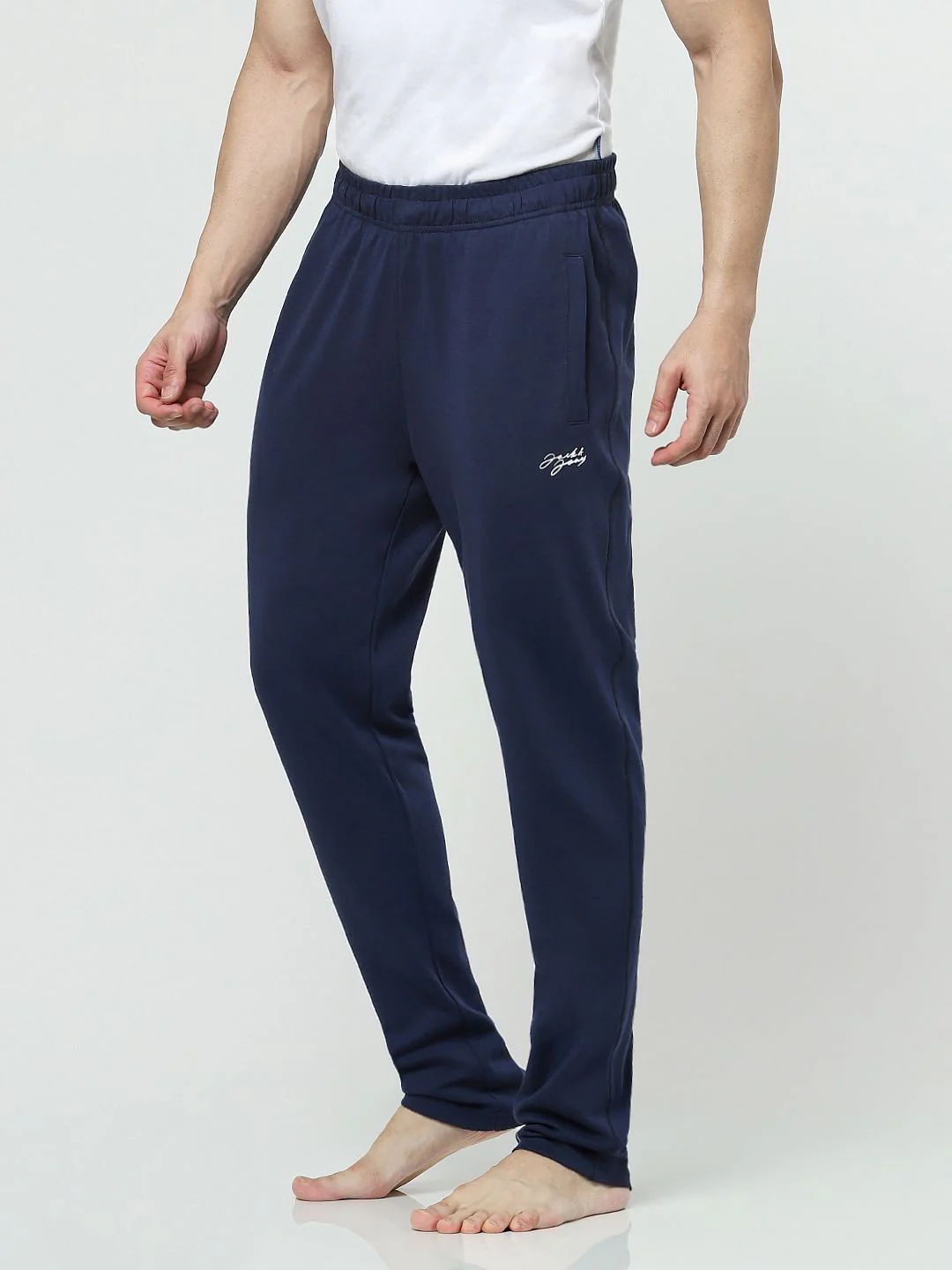 Navy Mid Rise Logo Print Trackpants - Image 3
