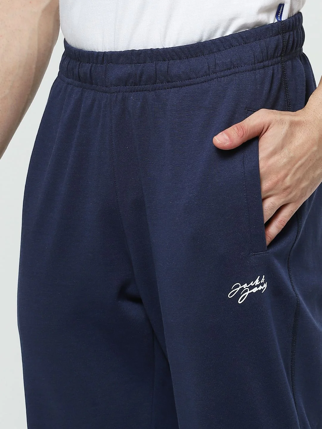 Navy Mid Rise Logo Print Trackpants - Image 5